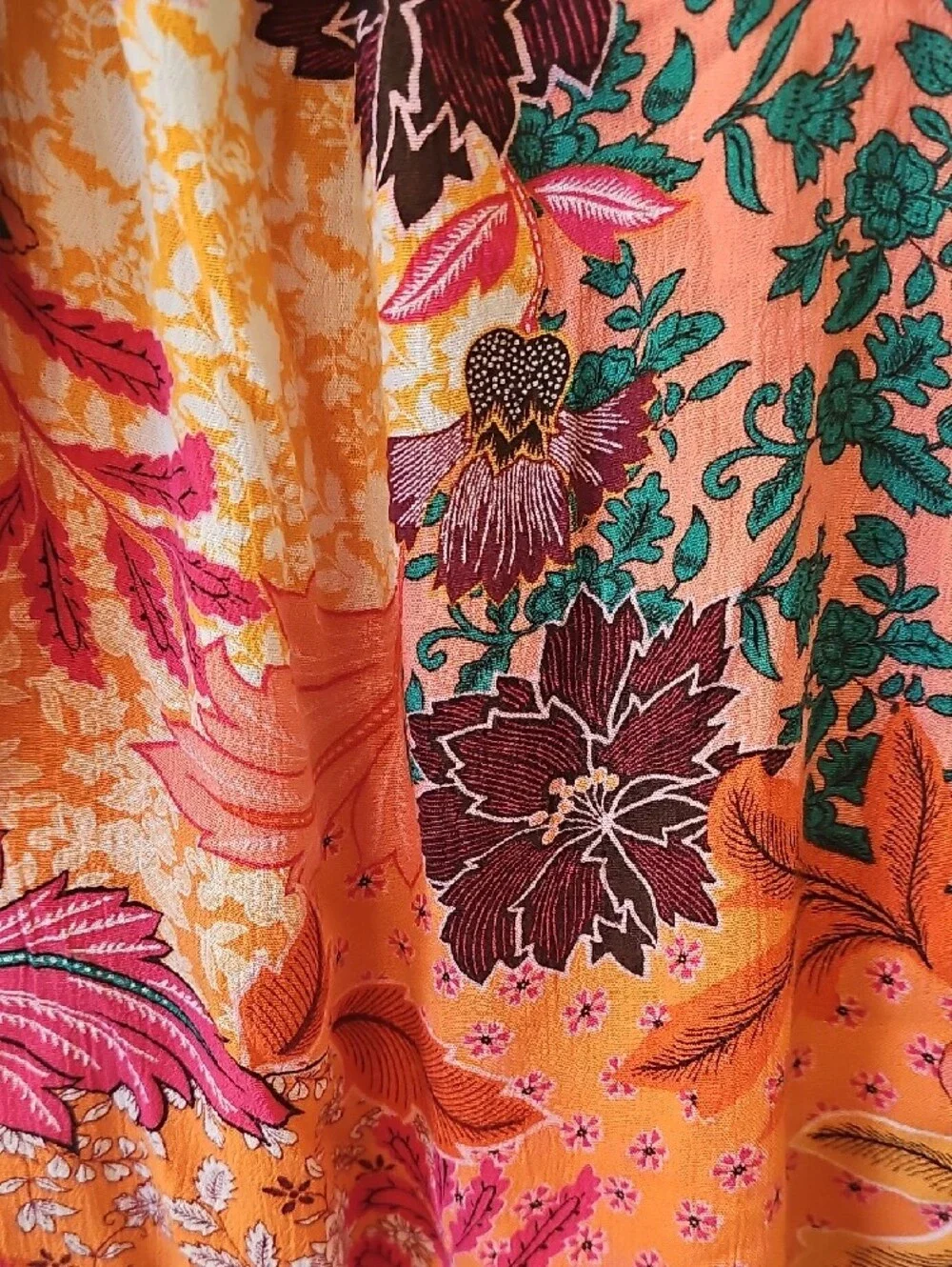 LOFT Orange Floral Puff-Sleeve Blouse with Multicolor Print